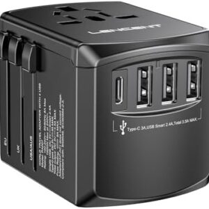 LENCENT Universal Travel Adapter, International Charger with 3 USB Ports and Type-C PD Fast Charging Adaptor for iPhone, Samsung, Tablet, Gopro. for Over 200 Countries Type A/C/G/I (USA, UK, EU AUS)